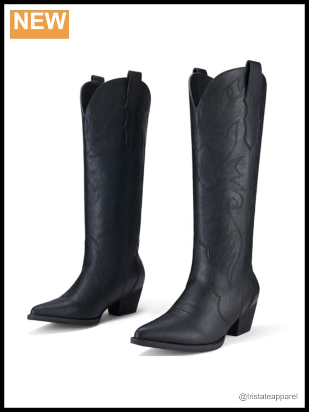 Rollda Women's Knee-High Cowboy Boots Pointed Toe Block Heel Western